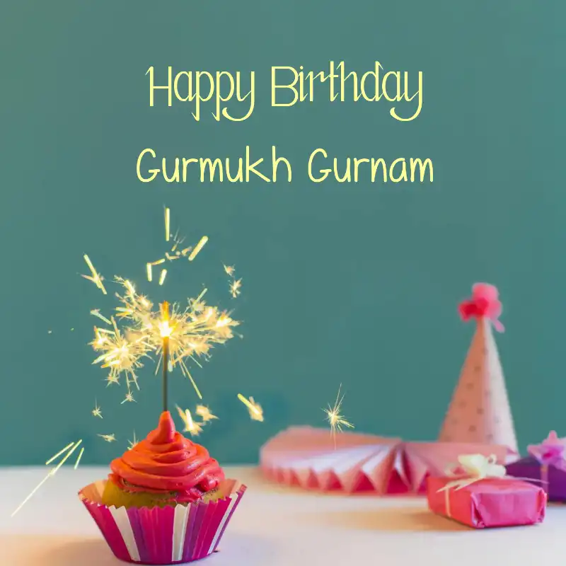 Happy Birthday Gurmukh Gurnam Sparking Cupcake Card